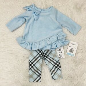 NWT!! Rare Editions Two Piece Set Velvet Asymmetrical Top Plaid Pants Sz 6months